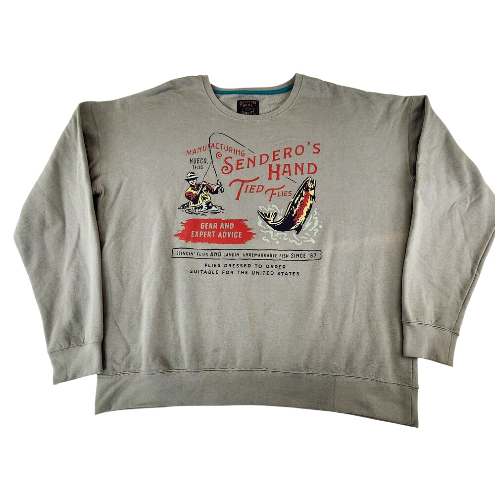 Sendero Provisions Co Sweatshirt Mens 2XL Green Fleece Fly Fishing Graphic